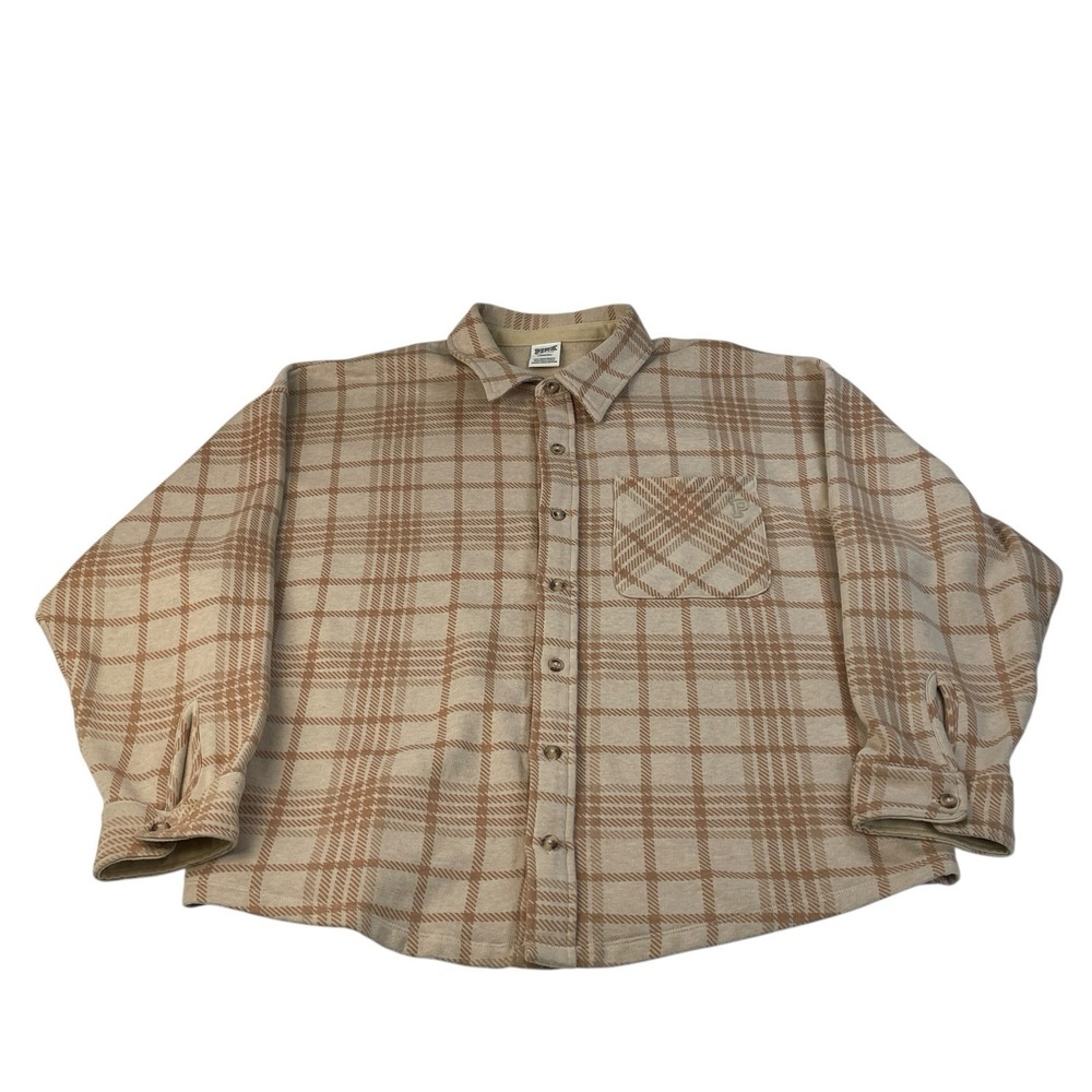 Victoria's‎ Secret PINK Plaid Button-Up Shirt Jacket Size Large Beige Brown